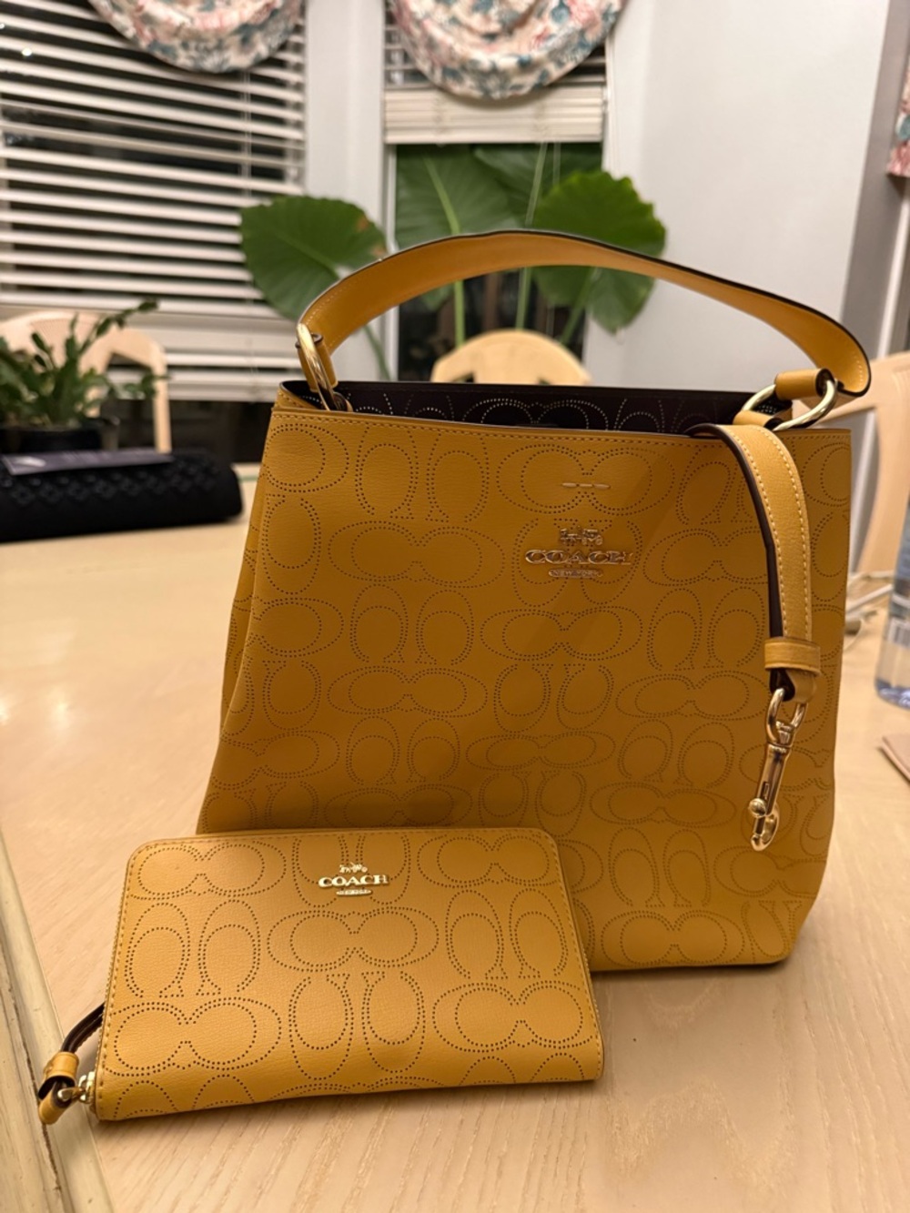 Coach Mustard Yellow Perforated Signature Hobo with Matching Wallet